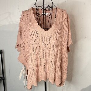 Miss Love L - Pink Knit Poncho Sweater
